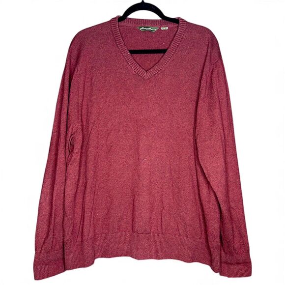 Eddie Bauer Men's Maroon Cashmere Blend V-Neck Pullover Sweater Old Money - 2XL - Picture 2 of 7